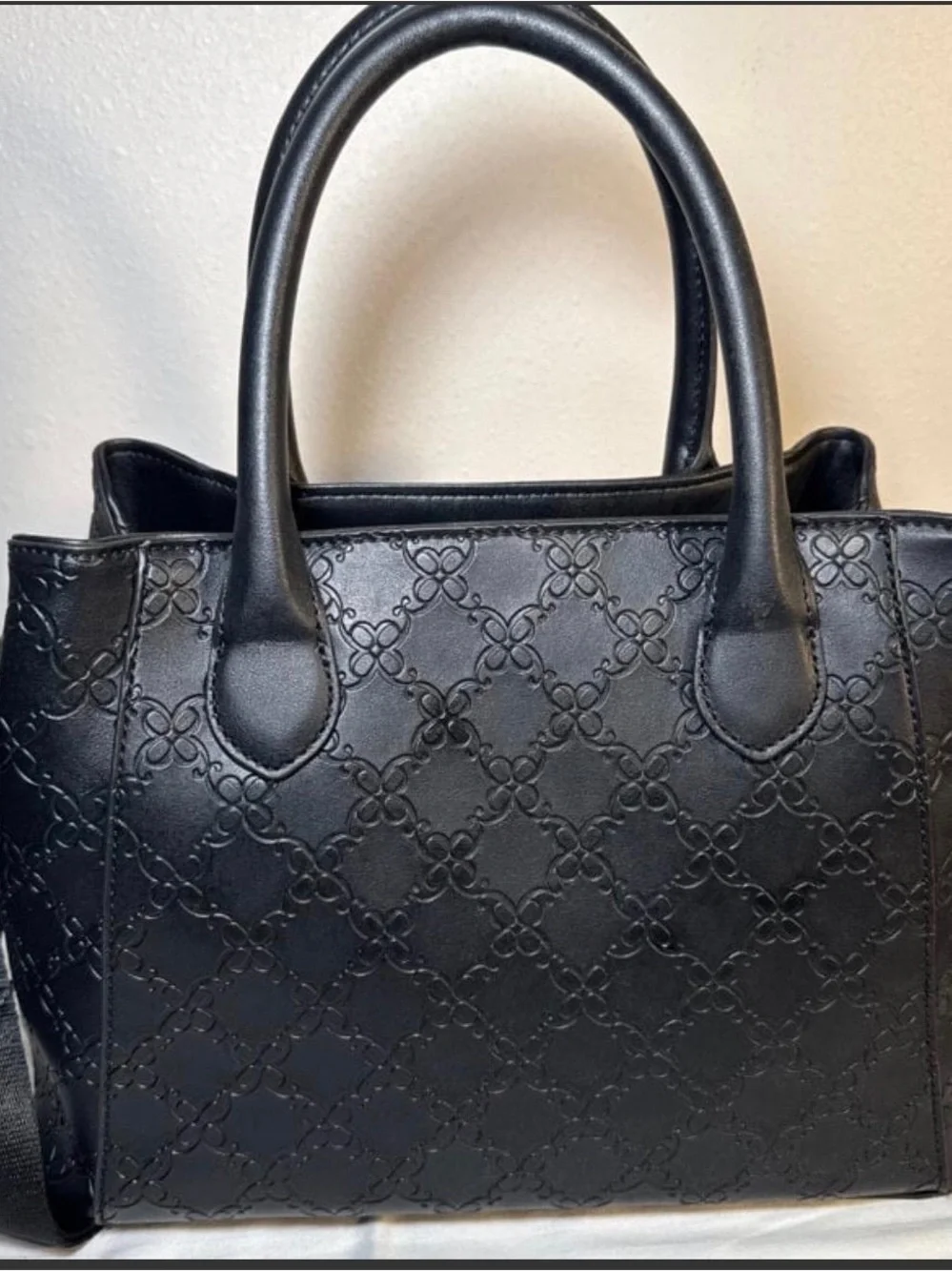 Nine West Black Embossed Satchel with Top Handles